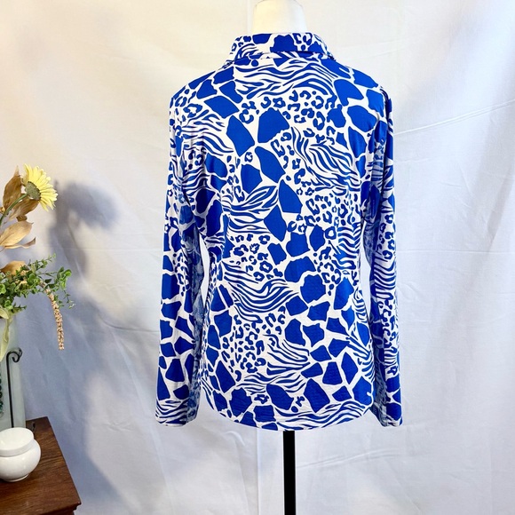 IBKUL Bianca Royal Blue Print Long Sleeve Quarter Zip  Golf Shirt Sz Large🧡 - Picture 6 of 11